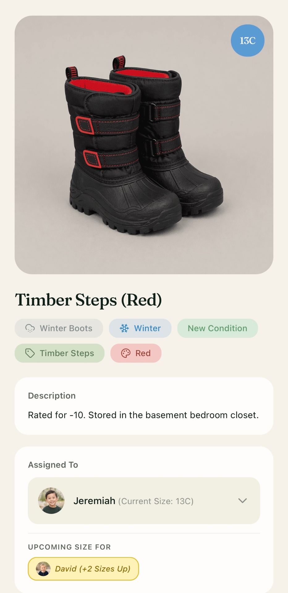 Item detail page for Timber Steps winter boots